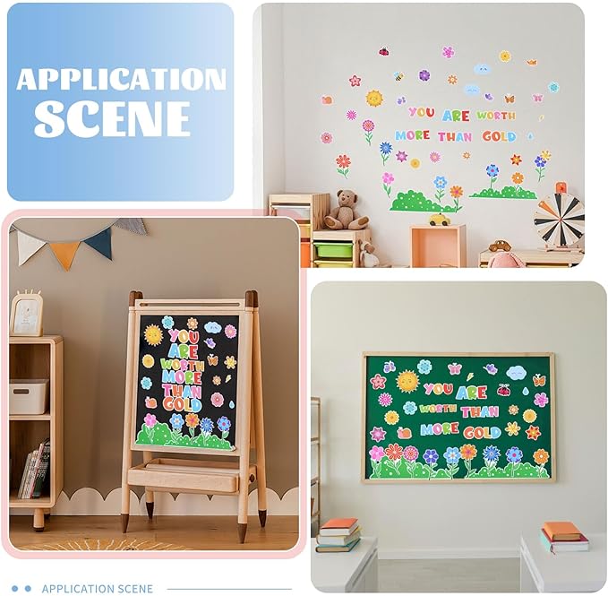 GLOBLELAND Bulletin Board Decorations Set You are Worth More Than Gold Flower Cutouts Ppaer Decor Bulletin Boards Paper Butterfly Crafts for Wall Decor