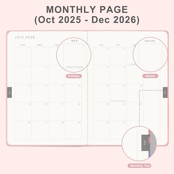 And Per Se 2026 Planner, 15 Months Hardcover Daily, Weekly & Monthly Planner, A5 size, 100GSM Thick Paper, Back Pocket, 5.7" x 8"(Pink)