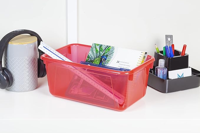 Storex Small Cubby Bin, 12.2 x 7.8 x 5.1 Inches, Candy Red, 5-Pack (62475U05C)