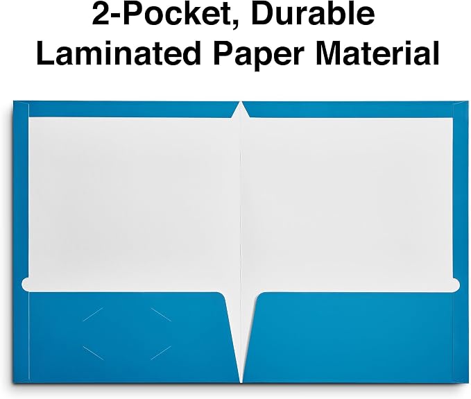 Staples 2‑Pocket Laminated Paper Folders, Letter Size File Folders for School & Office Organization, Light Blue, 10‑Pack