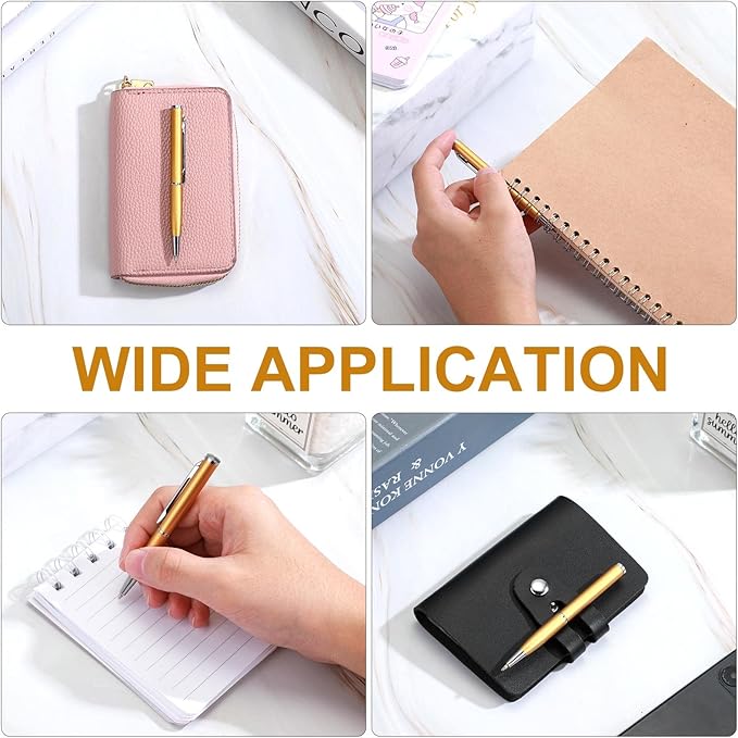 Chinco 16 Pcs Gold Mini Pen 3 Inch Tiny Short Pen for Pockets Notebook Metal Small Ballpoint Bulk for Boss Notepads Notebooks Business Trip Office School Supplies