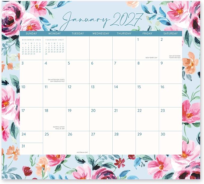 Orange Circle Studio 2027 Bella Flora Magnetic Monthly Calendar Pad, 17-Month Floral Calendar for Office Desk & Refrigerator, Wall Planner, 9.6" x 8.5", Tear-Off Pages, Thick Matte Paper Family Organizer