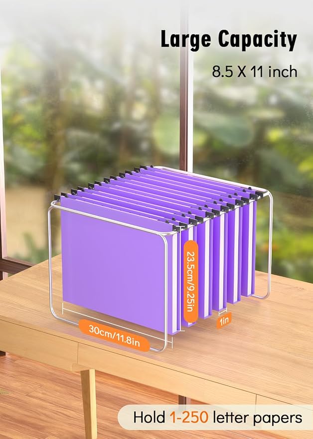 Extra Capacity Plastic Hanging File Folder, 12 Pack Reinforced Hang Folders Letter Size, Heavy Duty 1 Inch Expansion Filing Cabinet Folders, for Bulk Files, Medical Charts, Purple