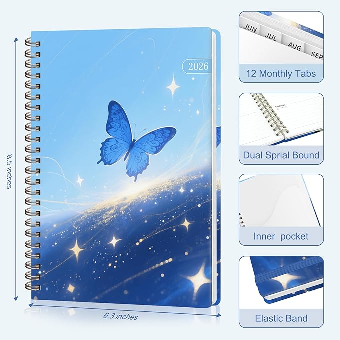 2026 Planner, Weekly and Monthly Academic Planner Calendar (JAN.2026 - DEC.2026), Planning Agenda Book, for Office Desk Accessories and School Supplies, A5(6.3" x 8.5") (Stellar Butterfly)