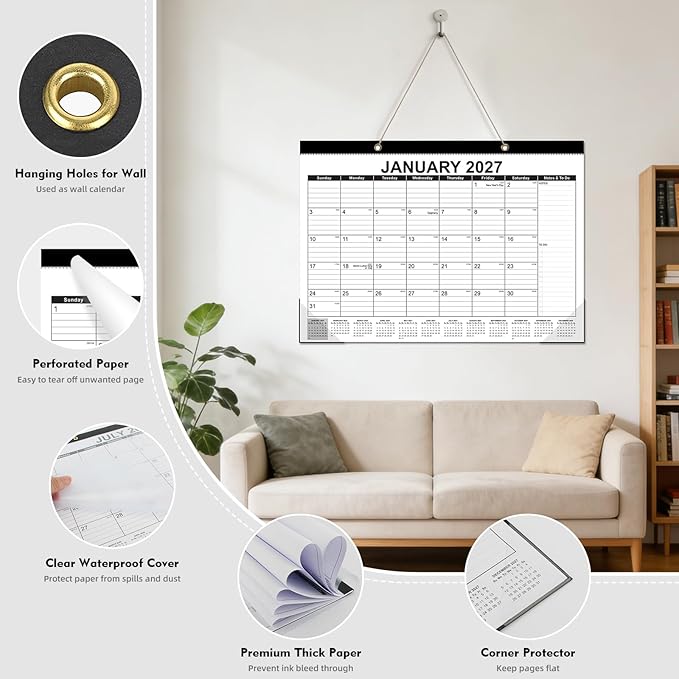 Tcamp Desk Calendar 2026-2027, 18-Month Calendar from July 2026 to December 2027, Large 17" x 12" Monthly Desktop & Wall Calendar for Home & Office