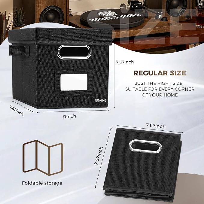 7-inch Vinyl Record Storage Box Set of 2 - Album Storage Holds 120+ Single Records, Decorative LP Storage Organizer Crate with Lid, Sturdy Moving Boxes for Vinyl, Easy to Carry and Organize Your Album