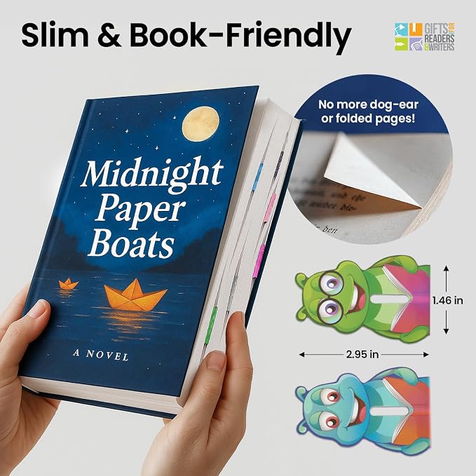 Gifts for Readers & Writers Linemarker Magnetic Bookmarks for Women & Men Bookworm, Set of 2 Magnet Bookmark Clips, Magnetic Page Holder & Book Marker for Reading with Cute Bookmarks Design for Kids