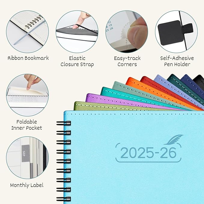 BEZEND Pocket Planner 2026 Weekly and Monthly (3.5" x 6") Small Calendar Book for Purse (Jul 25-Dec 26) with Daily Appointment, Storage Pocket, Pen Holder, Spiral, PU Leather Softcover - Black