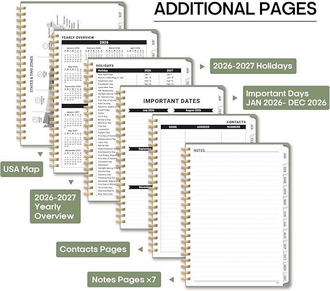 2026 Planner 8.5" x 11", Weekly and Monthly Calendar Planner Book, January 2026 - December 2026, Hardcover Spiral Planner with Monthly Tabs, Notes Pages, Perfect for Women & Men, A4 - Green