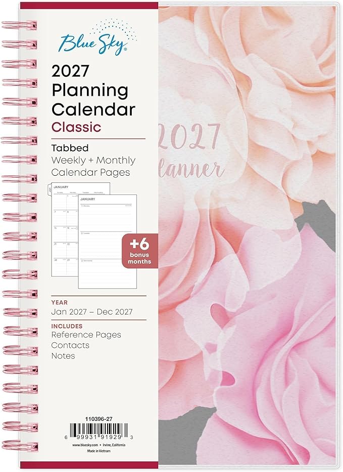 Blue Sky 2027 Weekly and Monthly Planner Calendar, January 2027 - December 2027, 5" x 8", Flexible Frosted Cover, Laminated Tabs, Durable Twin Wire Binding, Joselyn
