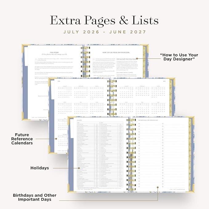 Day Designer 2026-2027 Mini Daily Academic Year Planner Calendar, July 2026 - June 2027, 6" x 8.125", Glossy Laminated Cover, Wirebound, Laminated Tabs, Storage Pocket, Includes Stickers & Snap-In Ruler, Azure
