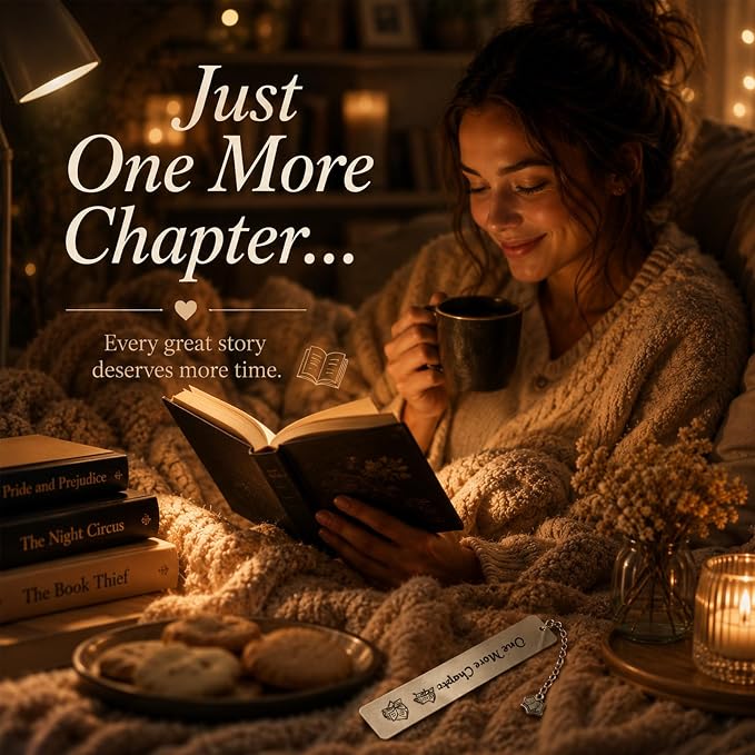 One More Chapter Metal Bookmark, Stainless Steel Book Marker for Women & Men, Book Lover Gifts for Readers, Reading Accessories, Teacher Birthday Retirement Gifts