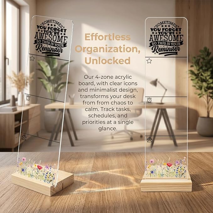 Sticky Note Holder Acrylic Monitor Memo Board Desk Organizers and Accessories Desk Decor Post It Note Holder with 200Pcs Sticky Notes Inspirational Reminder Desk Sign