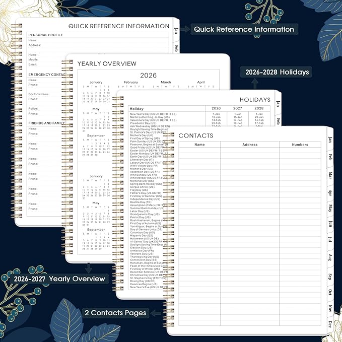 2026 Planner - 2026 Planner Weekly and Monthly, Jan 2026 - Dec 2026, 8'' x 10'', 2026 Calendar Planner with Tabs, Twin-Wire Binding, Thick Paper, Organizer for Work/School