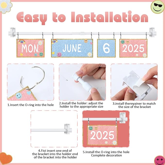 AmazingSpark 54 Pcs Pastel Calendar Bulletin Board Set 54 Date Cards for Pastel Flip Calendar with Adjustable Holder for Home Decor Back to School Classroom Decoration Supplies