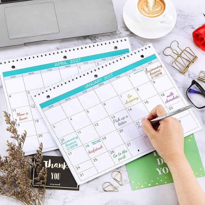 2026-2027 Wall Calendar - 2 Pack Monthly Wall and Desk Calendars, 18 Months from Jul 2026 - Dec 2027, 11"x 8.5", Thick Paper