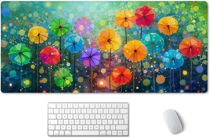 SSOIU Desk Mat, Extended Gaming Mouse Pad 35.5x15.7 in, Large Non-Slip Rubber Base Mousepad with Stitched Edges, Waterproof Keyboard Mouse Mat Desk Pad for Work, Game, Office, Home - Watercolor Floral