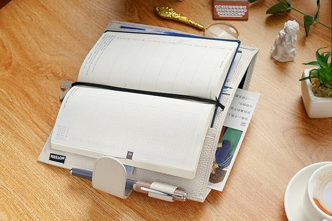 Moterm Leather Cover for Hobonichi Weeks - Fits Hobonichi Weeks/Weeks Mega, with Back Pocket (Pebbled-Cream)