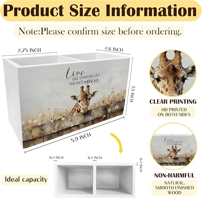 Rustic Giraffe Pen Holder for Desk, Giraffe Lover Gifts Pencil Organizer, Live Like Someone Left the Gate Wooden Box Sign Desk Decor for Farmhouse Home Office Decoration