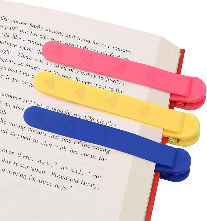SMUK 3 Pieces Silicone Heart Bookmarks for Women, Automatic Bookmarkers for Reading Lovers Girls Men, Cute Page Markers Book Markers Reading Gifts