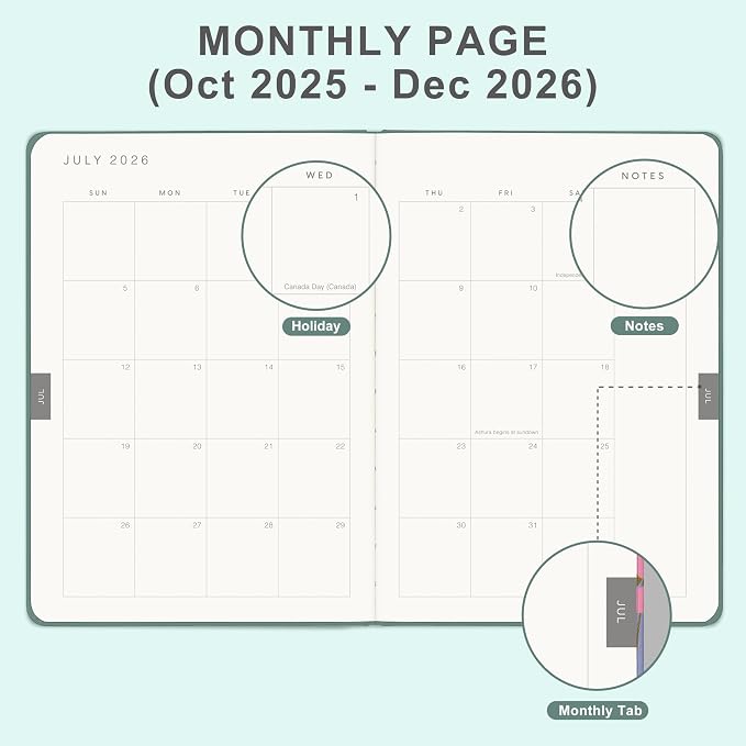 And Per Se 2026 Planner, 15 Months Hardcover Daily, Weekly & Monthly Planner, A5 size, 100GSM Thick Paper, Back Pocket, 5.7" x 8"(Forest Green)