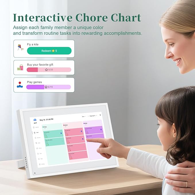 Digital Calendar,10.1 Inch Smart Electronic Calender Family Planner,IPS HD Touch Screen Home Interactive with WiFi App Control,AI Meal Schedule, Duty Chart,Achievement Rewards-Share Photos,Videos and Sound Reminder,Gifts for Women Men Mom Dad,Desk Cale...