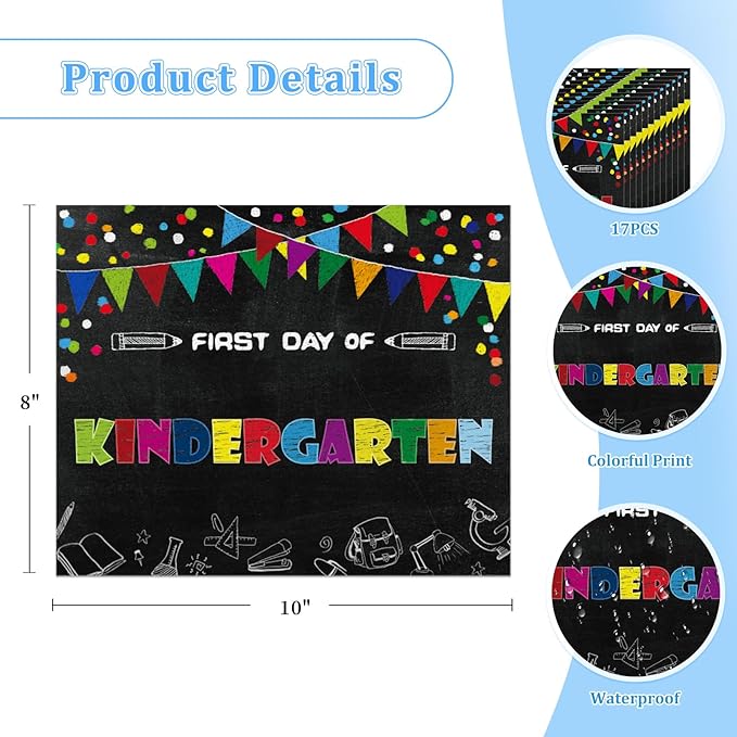 WaaHome First Day of School Chalkboard Sign - 8''x10'' First Day of Kindergarten Preschool Sign Back to School Signs for Kids Girls Boys, Reusable, 16 Grades