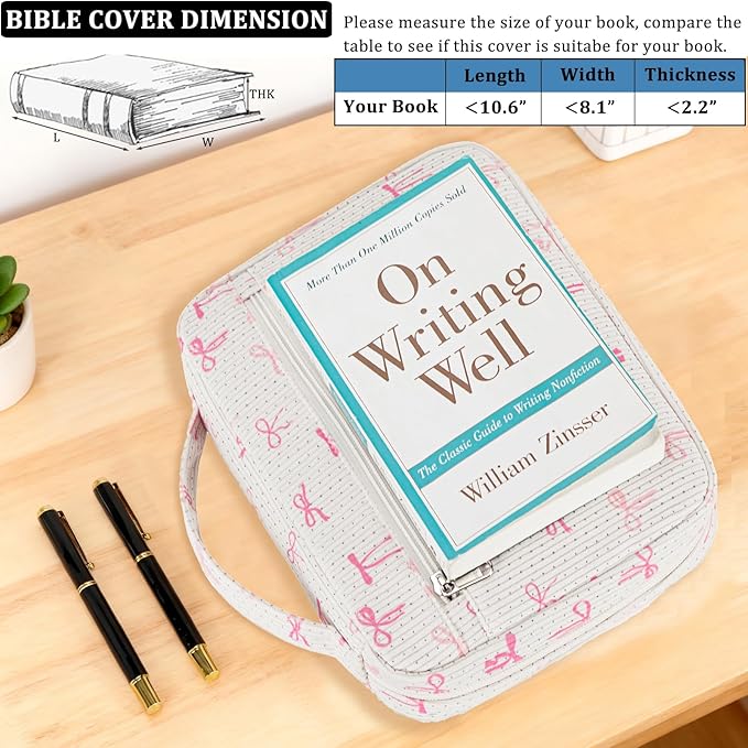 JIANYA Bible Cover, Bow Bible Cover Case Women Bible Bag with Handle and Zippered Pocket