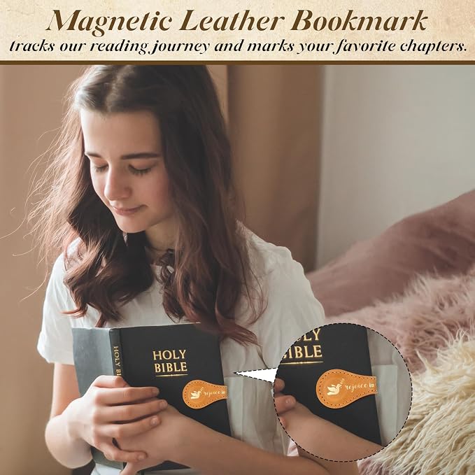 Spakon 6 Pcs Christian Fathers Day Magnetic Bookmark Gifts Bible Bookmarks Religious Personalized Magnetic Leather Book Marker for Men Women Coworkers Teachers Students(Light Color,Stylish)