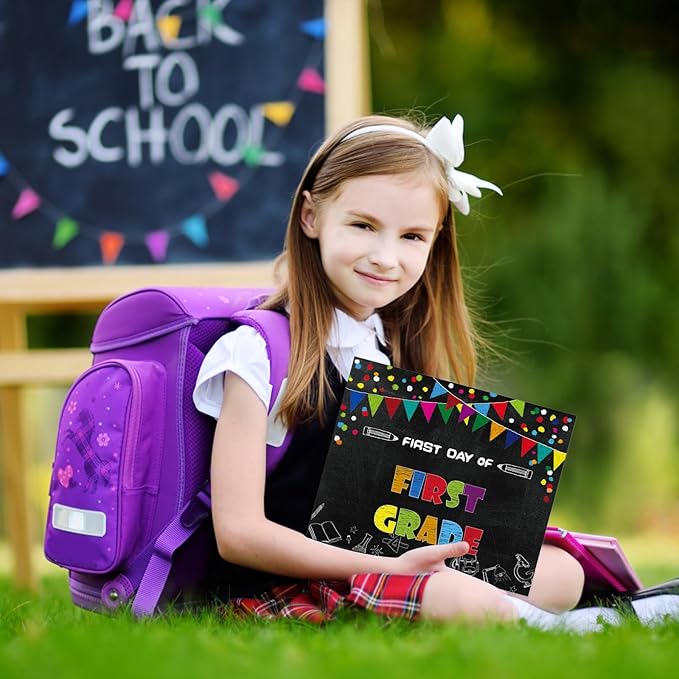 WaaHome First Day of School Chalkboard Sign - 8''x10'' First Day of Kindergarten Preschool Sign Back to School Signs for Kids Girls Boys, Reusable, 16 Grades
