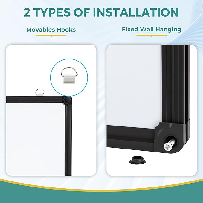 Magnetic White Board and Cork Board Combo, 24" x 18" Combination Bulletin & Dry Erase Board, Wall Mounted for Home, School and Office, Black Aluminum Frame