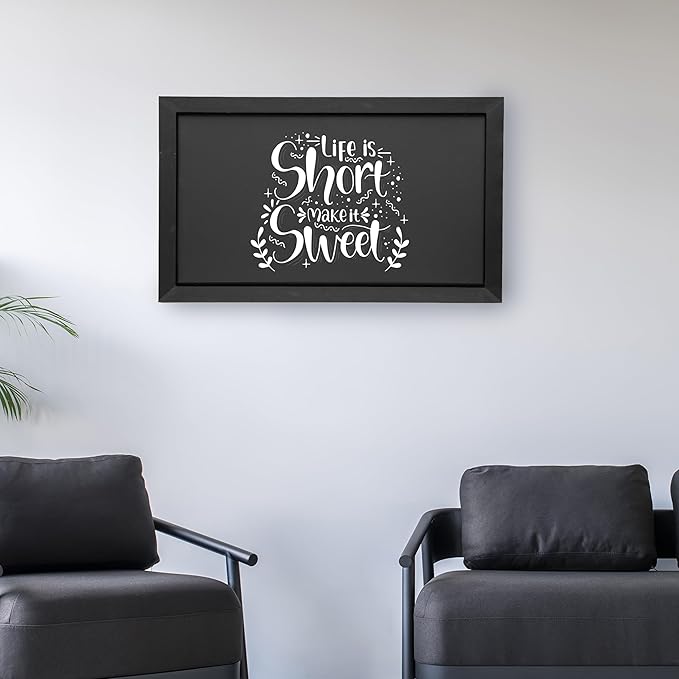 Sunnydaze Large Magnetic Chalkboard for Wall with Pine Frame - Blackboard for Wall Includes Chalk and Eraser - Black