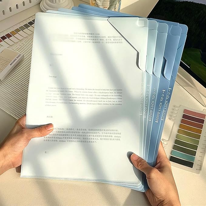 Blue 5-Pack L-Shaped File Folder for Documents, Waterproof A4 Document Holders with Anti-Fall Flap, Plastic File Organizer,A4 Envelopes Filing Folder