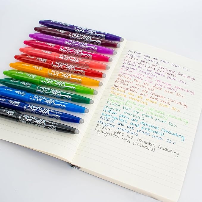 Pilot Frixion FR7 Heat/Friction Erasable Rollerball Pen 0.7mm Medium Nib Black/Blue/Red (Pack of 3)