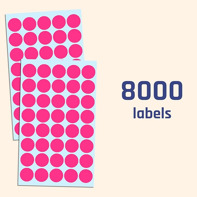 8000 Pack, 3/4" Round Dot Stickers Circle Labels - Pink