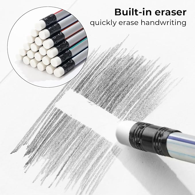 M&G Wood-cased Pencils, 24 Count, Pre-Sharpened, #1 2B Pencils, Two-Tone Striped, Triangular, Graphite Pencils Bulk with Top Erasers, School Classroom Teacher Supplies, Writing, Drawing and Sketching