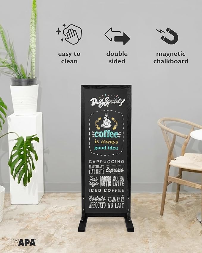 Ilyapa Large Chalk Board Sign - Free Standing Sidewalk Easel - Outdoor Menu for Restaurant, Food Truck, Party, or Wedding - 52x20 Inch - Black