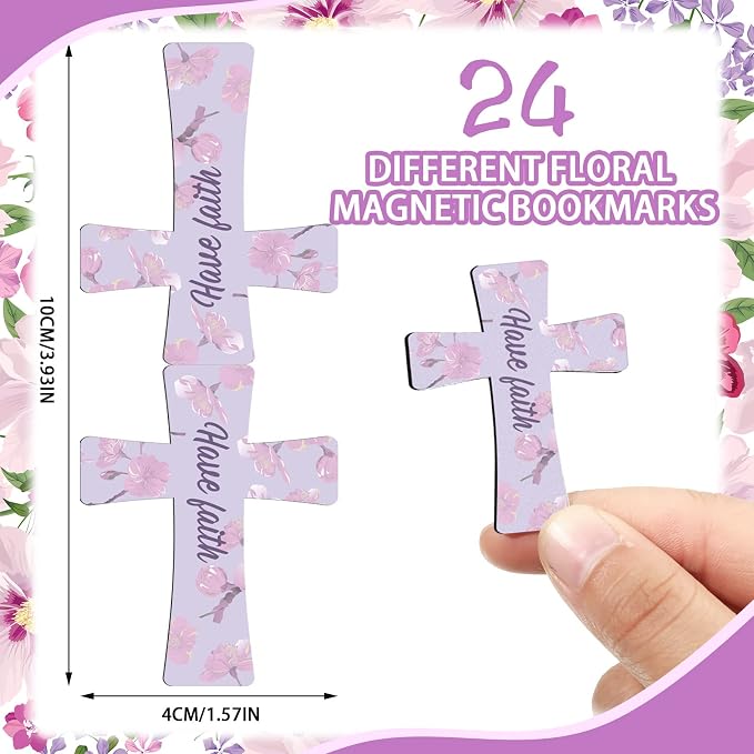 48 Pcs Magnetic Cross Bookmarks Bulk Church Gifts Christian Gifts for Women Bulk Christian Bookmarks Bible Verse Magnetic Page Clips for Women Christmas School Bible Study Group(Floral Style)
