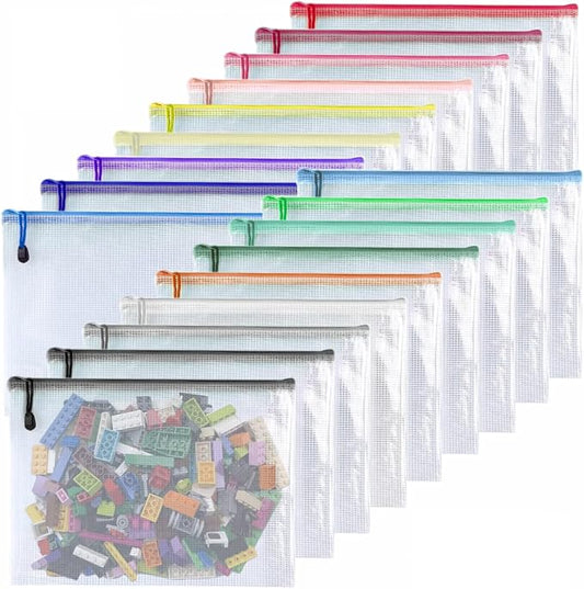 Oaimyy-18 Pcs, Large Mesh Zipper Pouch Document Folders Bag Plastic Zip File Folders for Office Supplies,Travel,Puzzles Games Organizing Storage,Classroom Board Game Organization (9 * 12, inches)