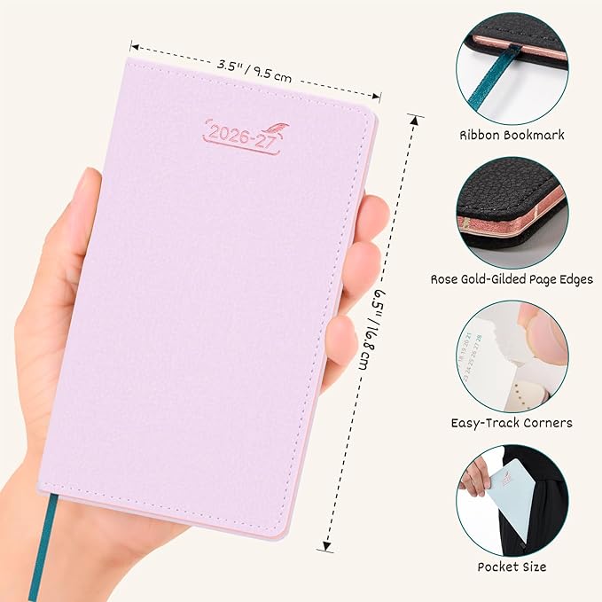 BEZEND Pocket Monthly Planner 2026 2027 Extra Thin & Light (Slim 3.5" x 6.5"), 18-Month Academic Mini Calendar (Jul 26 - Dec 27), Ideal for Students & Professionals, PU Leather Softcover - Lilac