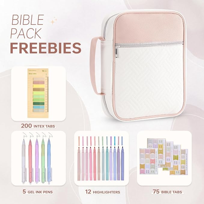 Bible Cover Bible Book Cover Bible Case for Women Canvas Carrying Case Book Protector Quilted Vegan Leather Bible Covers Study Supplies Accessories Christian Gift (Pink, One Size)