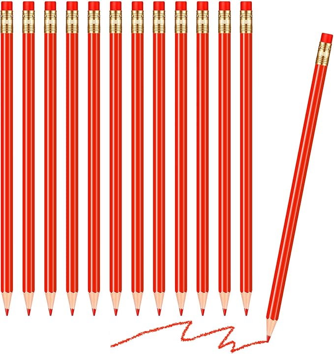 Chinco 12 Pieces HB Erasable Pencils Pre Sharpened Wooden Pencils with Eraser Correcting for Writing Drawing and Checking(Red)
