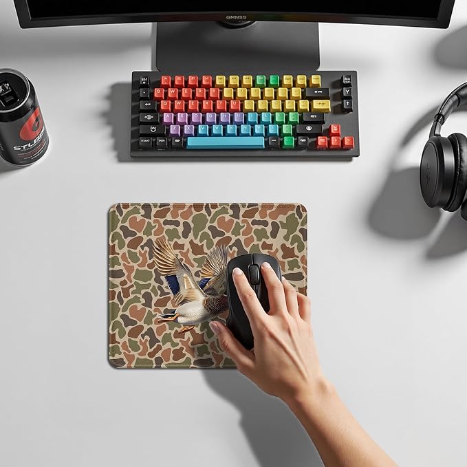 Mallard Duck Camo Mouse Pad, Duck Hunting Hunter Gifts, Camo Wildlife Waterfowl Animal Mouse Pad for Home Office Computer Gaming Desk Essentials, 9.5x7.9 Inch