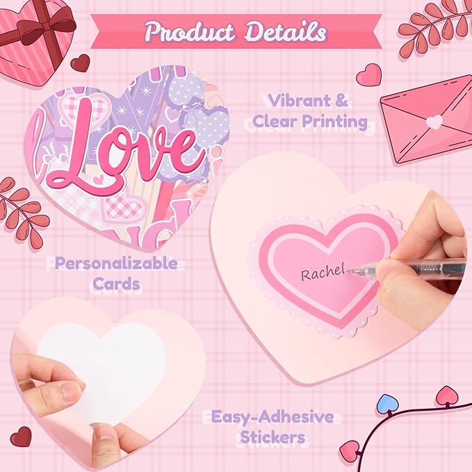 TICIAGA Pink Heart Book Learning Bulletin Board - 62Pcs Valentines Bookshelf Fall in Love with Learning Pink Heart Cutout Border Book Flag Banner for February School Library Classroom Wall Decor