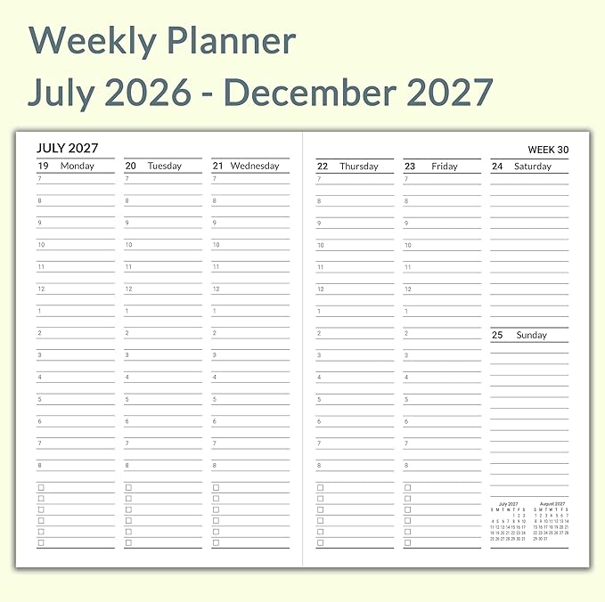 A5 Planner Jul 2026 - Dec 2027, Travelers Notebook Inserts, Travelers Notebook Calendar, Vertical Design Weekly and Monthly Calendar, 100gsm Paper, 8.3 x 5.5 in, Set of 3