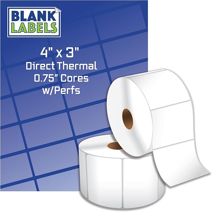Blank Labels Thermal Transfer Shipping Labels, Matte White Printer Labels on 0.75" Core with Sensor Mark 4" X 3" Label 200 Labels per Roll 6 Rolls