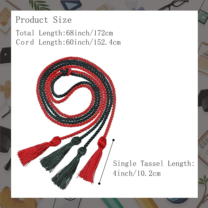 Graduation Double Honor Cords with Tassels Braided Academic Ropes for High School College Ceremony 68 Inch (Red+Forest Green)