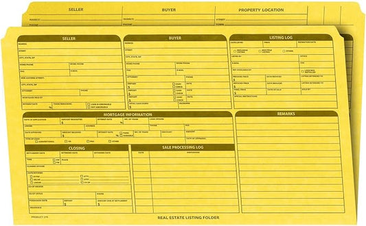 Real Estate Listing Folder Right Panel -Legal Size- Holder for Documents, Pre-Printed with Closing Checklist & Tracker Card Stock Color-Coded Dots for Organization - Made in USA 25-Pack Yellow