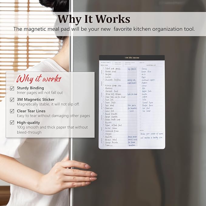 Weekly Meal Planner and Grocery List Magnetic Notepad for Fridge - 7x10” Meal Planning Pad with Tear Off Shopping List. Plan Weekly Menu Food for Weight Loss or Dinner List for Family