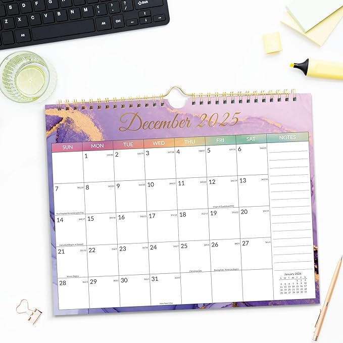 SUNEE 2026 Calendar- 18 Months Wall Calendar Oct. 2025 - Mar. 2027, 14.5"x11.5" Big Grid Hanging Calendar with Note for Organizing & Planning, Watercolor